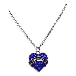 Imitation Blue Sapphire Daughter Cubic Zirconia Heart Necklace Gift Box